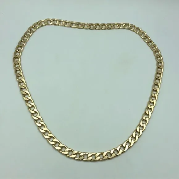 RETRO Gold Tone Curb Link Chain Necklace, Power Dressing Unisex 1980s Style - Picture 2 of 11